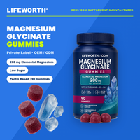 LIFEWORTH Gummies de glycinate de magnésium à marque privée 200mg Magnésium élémentaire L-Théanine D3 B6 à base de pectine 90 Gummies Sommeil GMP