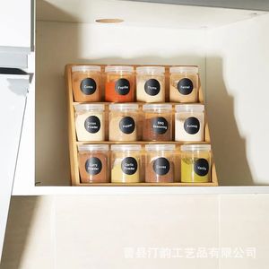 Cross-border <b>kitchen</b> countertop bamboo spice <b>rack</b>, solid wood three-tier wooden spice storage <b>rack</b> for home use. - Product Image 3