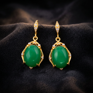 Pendientes de Aro con Ónix Verde y Baño de Rodio, Exclusivos y Modernos, para Mujeres y Niñas, Accesorio de Moda para Fiestas - Product Image 3