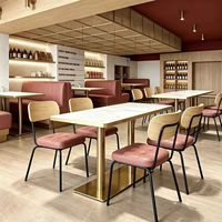 Ensemble de salle à manger de style restaurant de montagne avec plateau en pierre et structure métallique - Mobilier commercial durable pour restaurants