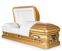 Ataúd de Acero Sólido Estilo Americano con Acabado Dorado para Adultos, con Asas Decorativas e Interior de Terciopelo