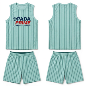 Seragam Basket Pria Wanita Dewasa Pinstripe Biru Muda Bahan Polyester Bernapas, Dapat Dikustomisasi, Layanan OEM - Product Image 1