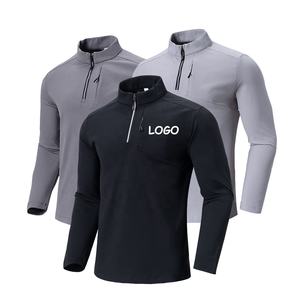 All'ingrosso uomo maniche lunghe 1/4 Zip camicie sportive da ginnastica in pile di poliestere per Fitness Quater con Zip camicie nere per gli uomini - Product Image 1
