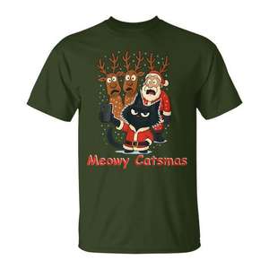 Camiseta navideña Meowy Catsmas para adultos, unisex - Product Image 1