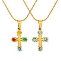 Collier à pendentif croix en acier inoxydable turquoise bleu naturel pour femme en or 18 carats PVD à la mode géométrique polyvalent empilage quotidien