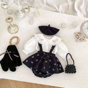 Roupas de Primavera para Bebês, Camisa com Estampa e Laço, Conjunto de 2 Peças, Macacão Sem Mangas para Recém-Nascidos - Product Image 1