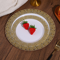 Assiettes en plastique PS robustes avec bordure en dentelle ornée, assiettes jetables pour mariages, anniversaires et fêtes