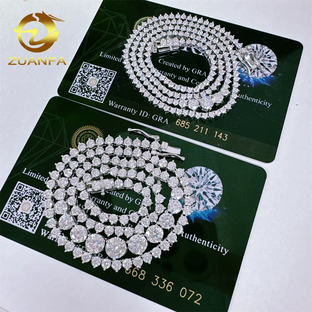 Mới đến 925 bạc 2mm 3mm 4mm 5mm kim cương tốt nghiệp hiphop đồ trang sức vòng cổ vvs moissanite Tennis Chuỗi vòng cổ