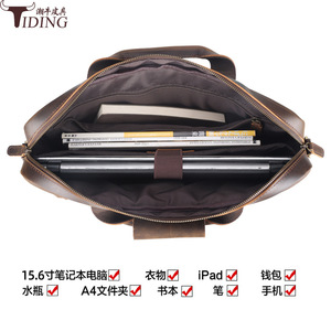 Tiding Genuine Leather Laptop Bag 15.6 Inch Business Shoulder <b>Briefcase</b> Men Dark Brown Durable - Product Image 4