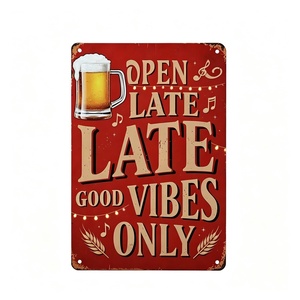Targa in Metallo <span class=keywords><strong>Vintage</strong></span> 'Open Late Good <span class=keywords><strong>Vibes</strong></span> Only', Placca da Parete Retrò per Pub, Decorazione a Tema Birra per Man Cave, Garage, Bar di Casa, Regalo - Product Image 1