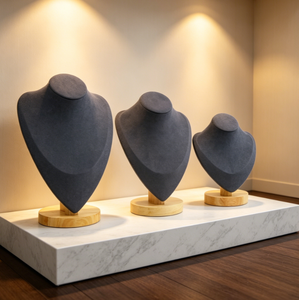 Présentoir buste de mannequin en velours gris foncé pour colliers, 3 tailles, base en bois, pour exposition de bijoux et pendentifs - Product Image 4