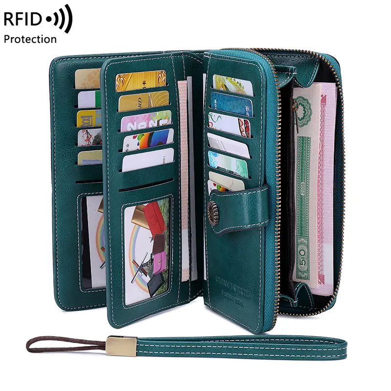 2024 nuovi prodotti in pelle Pu portafoglio RFID lungo da donna di grande capacità portafoglio pochette da donna