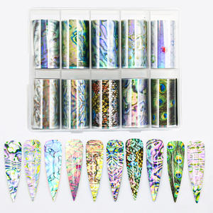 10 rouleaux d'autocollants de transfert pour nail art motif paon, design coquille d'ormeau 3D, décalcomanies de transfert pour ongles - Product Image 1