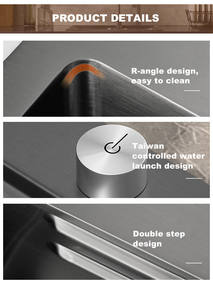 Lavello da Cucina Moderno Nodma in Acciaio Inox, Vasca Singola Rettangolare Grande con Rubinetto a Cascata, Filtro, Rivestimento Nano e Finitura Satinata - Product Image 2