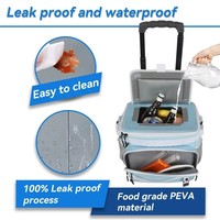 Sac isotherme à roulettes avec poignée télescopique, sac isotherme rembourré en polyester, capacité de 20 L, 6 bouteilles, pour voyages, pique-niques, portable