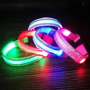 Correa de Nailon con Luz LED de Seguridad Nocturna para Perros, <span class=keywords><strong>Collar</strong></span> Luminoso Fluorescente con Patrón Sólido, Cintas Brillantes para Mascotas - Product Image 3
