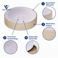 Bac à gratter rond pour chat en carton ondulé imitation bois avec coussin central remplaçable, vente en gros