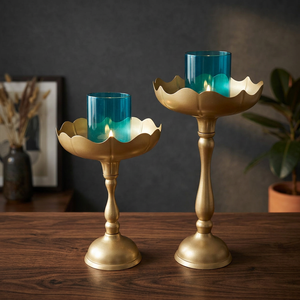 Bougeoir en verre et métal doré avec votive pour la décoration intérieure Noël Diwali mariage indien cadeaux de retour - Product Image 6