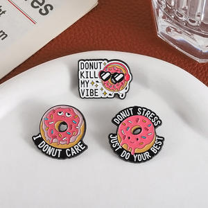 Ensemble d'épingles en émail amusantes en forme de donut rose, avec citations sarcastiques et humoristiques, pour les amateurs de nourriture et comme accessoire décontracté - Product Image 2