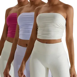 Slim thể thao Crop Tops Workout Train activewears độc đáo Quây Áo ngực Crop Top Ống Yoga tập thể dục áo ngực với Side nếp gấp