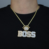 Nuevo Collar Masculino Estilo Punk con Colgante de Letra y Corona con Incrustaciones de Diamantes, Estilo Europeo Americano, Material de Cobre, para Nombre, a la Moda