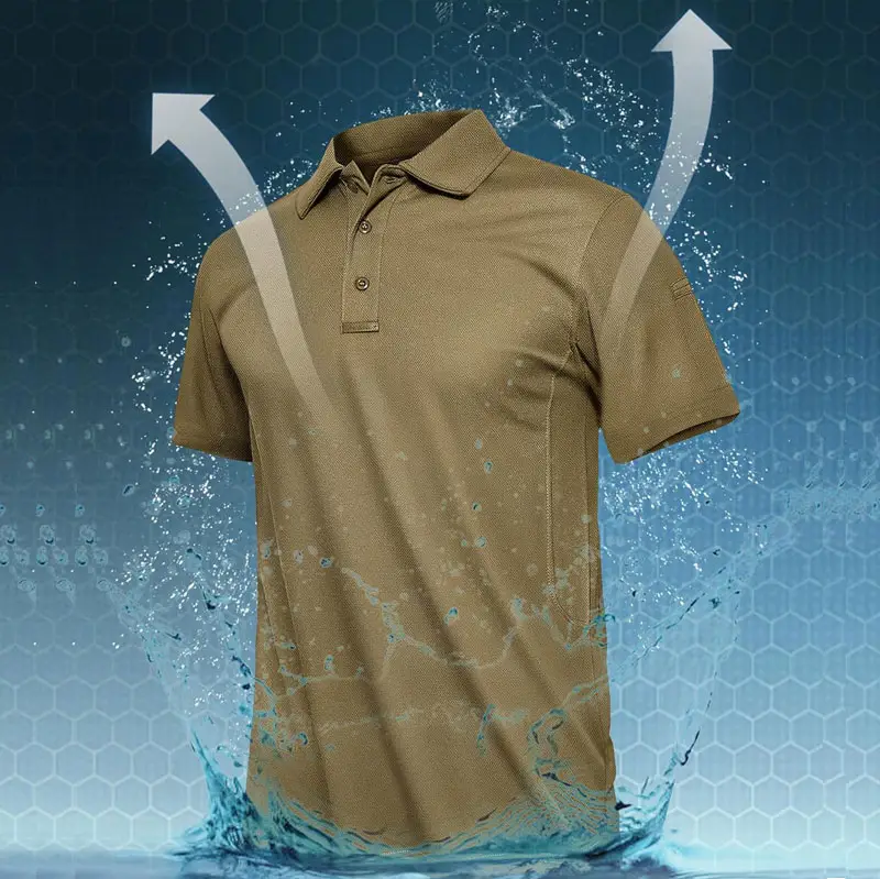 Camisa polo masculina de manga curta com logotipo personalizado, camisa de golfe com piquê, 100% poliéster, secagem rápida e desempenho