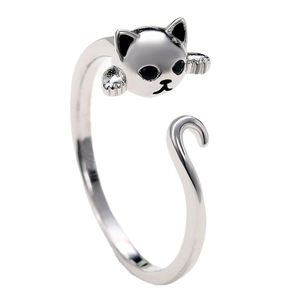 Anello a Forma di Gatto F1358 in Lega Placcata Argento 925, Gioiello di Moda per Donna - Product Image 5