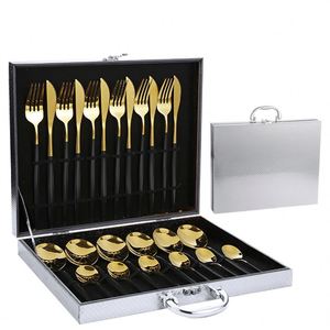 Juego de Cubiertos de Acero Inoxidable para Restaurante Gold, 24 Piezas con Estuche - Product Image 1
