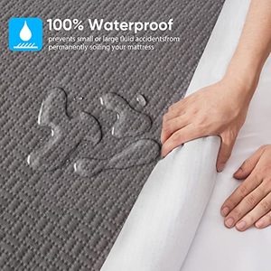 Protège-matelas imperméable OEKO 100% <span class=keywords><strong>anti</strong></span>-acariens et <span class=keywords><strong>anti</strong></span>-insectes, motif bambou, taille simple, avec poches profondes, gris - Product Image 3