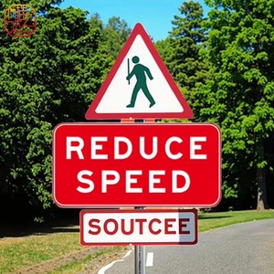 Kit de Señales Reflectantes para Cruce de Trabajadores y Reducción de Velocidad, Señal Triangular de Advertencia + Placa Rectangular de Reducción de Velocidad - Product Image 1