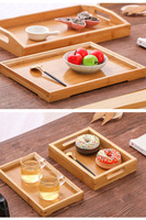 Juego de bandejas rectangulares de madera para servir de bambú, bandejas de servicio con mango, venta al por mayor