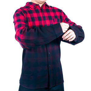 プラスサイズUSサイズ赤と黒のカラーブロック100% コットンカスタム糸染め通気性秋カジュアルフランネルシャツ - Product Image 2