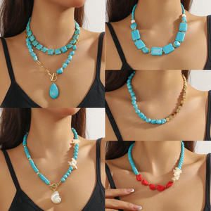 Bijoux turquoise Colliers ras du cou en argent et perles Collier pliable Boho - Product Image 1