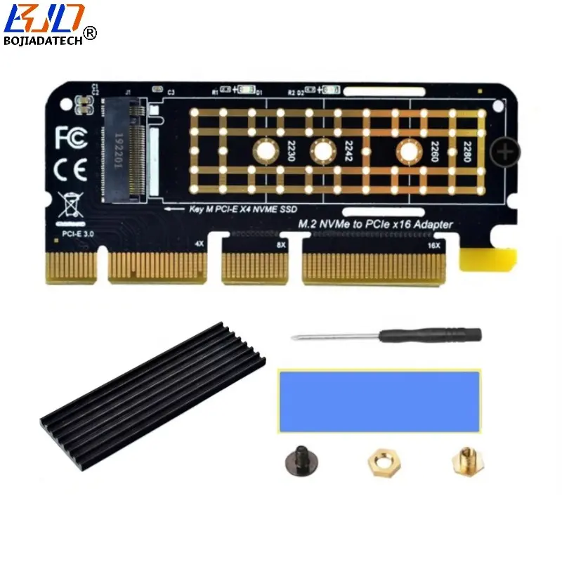 PCI Express PCI-E 3.0 16X 8X 4X ถึง M.2 NGFF M-Key Key B + M NVME SSD อะแดปเตอร์การ์ดแปลงสีดําฮีทซิงค์