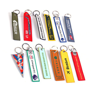 Không có moq hai mặt thư thêu móc khóa vải tag với tùy chỉnh thiết kế dệt thêu Keychain - Product Image 1