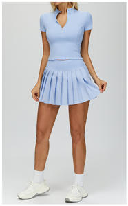 Conjunto Deportivo de Dos Piezas para Mujer, Top Deportivo y Falda de Cintura Alta, Camiseta de Yoga de Manga Corta para Verano, Conjunto Deportivo para Tenis - Product Image 4