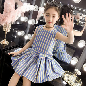 Shopping Online Best Products for Import Kids Cotton Sleeveless <b>Big</b> <b>Bow</b> Design Color Stripe Maxi Girl Dress Set - Product Image 3
