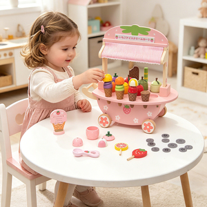 Monterrori Toy Nuovo Carretto Gelati in Legno Giocattolo da Cucina per Bambini, Gioco <span class=keywords><strong>di</strong></span> Imitazione Negozio <span class=keywords><strong>di</strong></span> Frutta e Dessert a Cartoni Animati per Bambini - Product Image 3