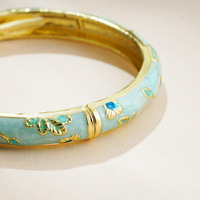 Bracelet Cloisonné en Cuivre Plaqué Or 14K, Style Chinois, Émail Coloré, Motif Floral Goutte à Goutte, Jonc Ouvert Printanier, Bijoux d'Inspiration Chinoise