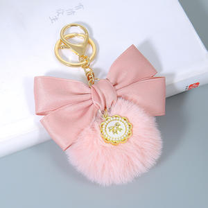 Porte-clés avec pendentif en forme de nœud papillon en ruban de soie <span class=keywords><strong>rouge</strong></span> rose, <span class=keywords><strong>pompon</strong></span> en peluche, <span class=keywords><strong>mini</strong></span> nœud papillon, boule de fourrure, accessoire pour sac, porte-clés - Product Image 4