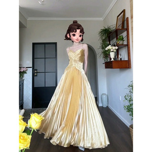 Gilded Robe Evening Dress Empire Waist Sweetheart Neckline Pleated Full Skirt Party Birthday Coming Of Age Ceremony Gold - Product Image 3