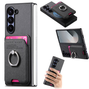 Funda Magnética de Cuero con Tapa para Samsung <span class=keywords><strong>Galaxy</strong></span> Z Fold7 Fold6 Fold5 con Soporte de Anillo para Tarjetas, Textura Grabada y Cubierta Protectora - Product Image 1