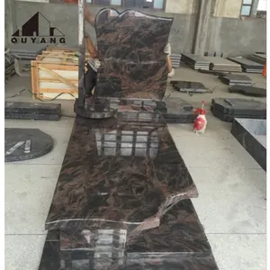 QUYANG Factory Wholesale Black Gold Quicksand Granite Grave Stone Tombstone Natural Stone Cemetery Monuments