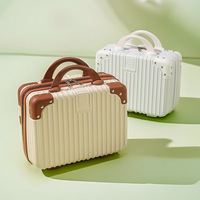 Valise de voyage portable mini 14 pouces à rayures tendance, grande capacité, bagage à main, trousse de maquillage avec fermeture éclair et serrure à code