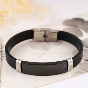 Fashion Business Event Gift Jewelry Bracelet Personalized DIY <b>Engraving</b> Silicone Couple Stainless Steel Bracelet Wholesale - Product Image 4
