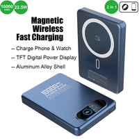 Batterie externe magnétique sans fil 10000 mAh, charge rapide 22,5 W, affichage intelligent de la puissance TFT, coque en alliage d'aluminium, OEM ODM W21-10000