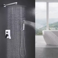 Système de douche de plafond carré Hyundai de 12 pouces, en acier inoxydable, montage mural, ensemble de salle de bain 3 voies, finition polie, pluie douce