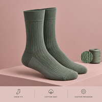 Chaussettes pour hommes en coton biologique, côtelées, couleur anthracite et sauge, avec talon et bout renforcés, tailles graduées, taille personnalisée, logo personnalisé