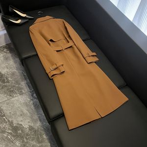 Lady Quality Fall Winter Overcoat Broderie Perles Dragonfly Long Sleeve Double-breasted Solid Long Coat With Belt for Women - Product Image 3