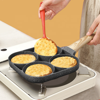 Wajan Telur Anti Lengket Panci 4 in 1 Aluminium untuk Omelet dengan Gagang Kayu untuk Memasak di Rumah